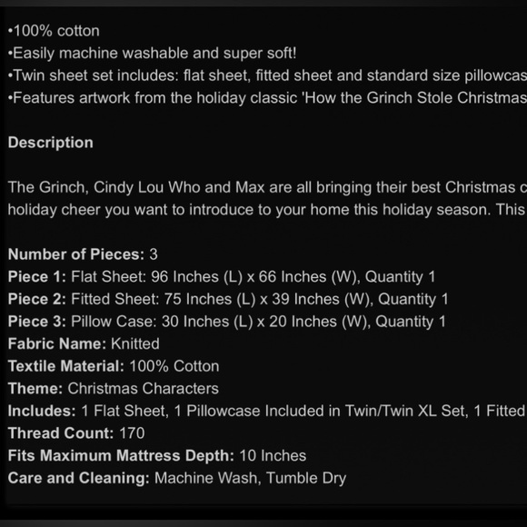 New The Grinch Dr Seuss 3 Pc Flannel Sheet Set - Picture 9 of 9